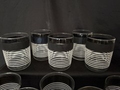 Vintage Libbey Black and White Striped Glass Tumblers Set of 16 MCM Barware