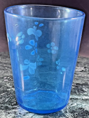 Pr Victorian Enameled Turq Blue Hand Painted Paneled Glass Tumblers 3 1/2” Tall