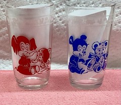2 Kraft Cheese Swanky Swig Glass Juice Tumbler, Elephant And Bear 1950