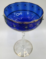 Gold & Crystal Embellished COBALT BLUE Oversized GOBLET TWISTED STEM 10.5″ tall