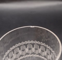 6 Vintage Needle Etched Optic Footed Juice Glasses 4.75″ Greek Key Band Art Deco
