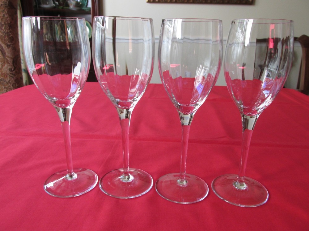 Set of 4 Vintage Clear Panel Optic Blown Crystal Wine Glasses 7 1/2″