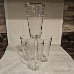 4 Vintage Libbey HOOPS Crisa Clear Tumblers Glasses Horizontal Rings Ribbed 6″H