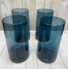 Vtg Tumbler Drinking Glasses Steel Blue Cylindrical Shaped Drinkware 6.5″ Set 4