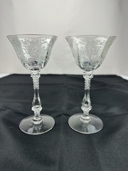 Cambridge Rose Point Etched Liquor Cocktail Glass Set Of 2 clear 6″ tall