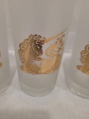 Vtg Culver Unicorn Frosted Highball Bar Tumblers 22K Gold Glasses 4