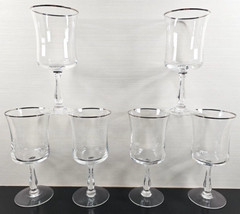 6 Noritake Rhythm Clear Water Goblets Set Vintage Platinum Trim Stemware Bar Lot