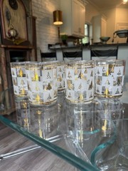 Vintage Culver Golden Spruce Christmas Tree Rocks Glasses Set of 6 Gold MCM