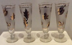 Set of 4 Libbey Frosted Glass 22 KT Gold Leaves Decorated Pilsner Beer Glasses