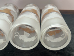 Vintage Libbey Frosted Unicorn Glasses Set of 4 7” White Gold Carousel Tumblers