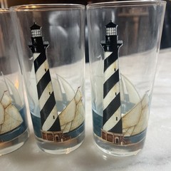 David Carter Brown By The Sea Highball Glass Set Nautical Lighthouse Four-Piece