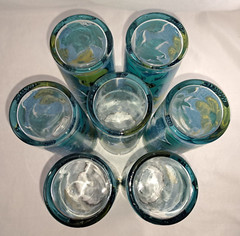 Set/7 Federal Glass 6.75″ TOM COLLINS Glasses Turquoise Floral Silver Rim