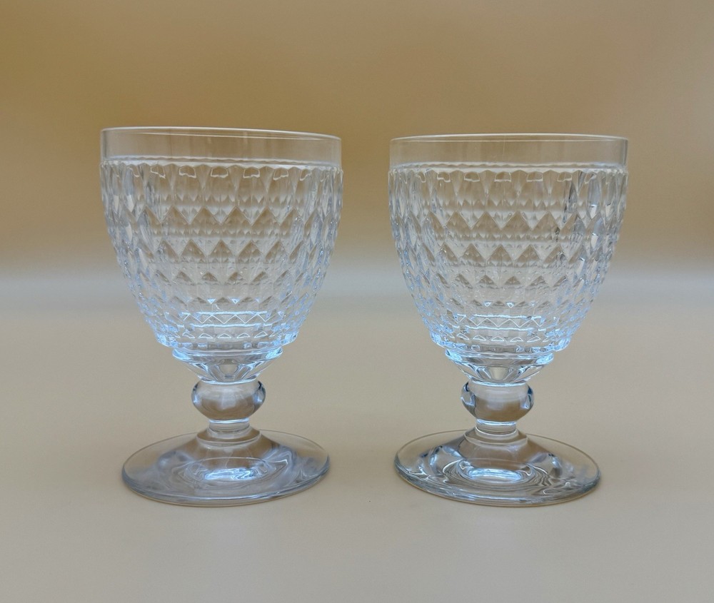 2 Villeroy & Boch Boston Clear Water Goblets Crystal Glasses Stemmed Wine – 5.5”