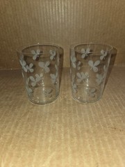 Glass Juice Federal Glass Etched Clover 3.75″ Tall X2 Delicate