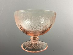 Vintage Hazel Atlas Florentine Pink Depression Glass Sherbet Glasses Pair of 2