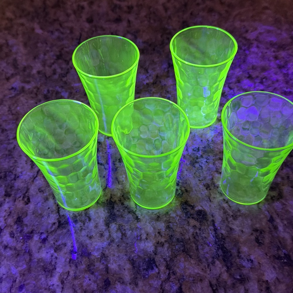 Vintage Green Uranium Glass 3″ Dimpled Juice Shot Glasses Barware
