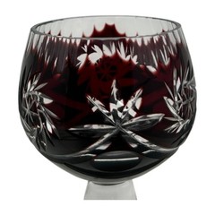 Vintage Bohemian Crystal Wine Goblet Hand Cut Dark Garnet Ruby Red Floral Design