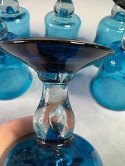 Mexican Hand Blown Aqua Blue Goblets Bubble Stem Glasses – Set of 8