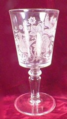 Gillinder Birds & Roses Etched Goblet #63 Clear Glass Stem J EAPG Antique