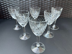 RARE Beautiful Set of 6 MCM Cut Crystal Wine Glasses w/Spiral Cut 5 1/4 in, MINT