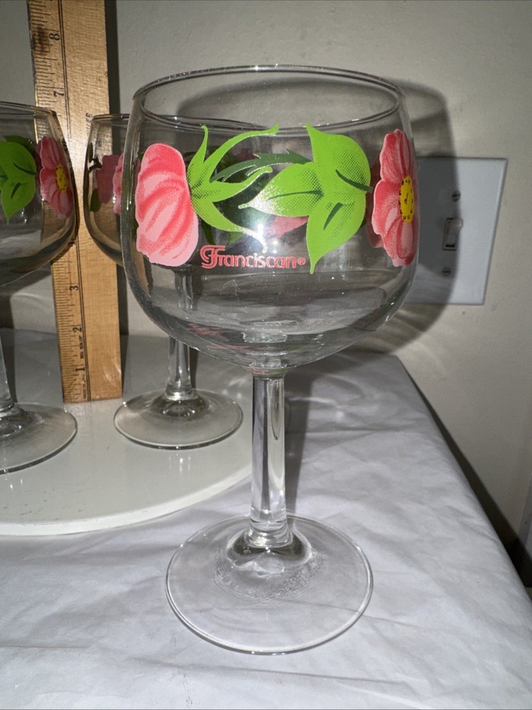 VTG Franciscan Desert Rose Wine Glasses Goblets, 10-12 Oz, 6.5 » Tall Set Of 4