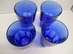 Vtg. Libbey Crisa Dark Cobalt Blue Tumblers Glasses Set of 4 – 8 Paneled 12 oz.