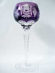 AJKA Cut Crystal Glass Hock Wine Goblet Marsala Amethyst Purple w Sticker