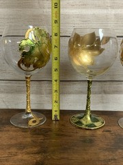 Set of 4 Art Glass Hand Gilded Painted in Italy Amedeo Wine & Flower 🌺 🍷