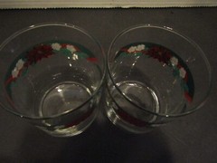 LIBBEY Tienshan Deck The Halls POINSETTIA Double Old Fashioned Glasses 12 Oz
