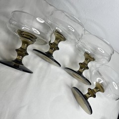 Vintage Libbey Tulip Smokey Brown Stem Champagne / Sherbet Glasses. Set Of 4