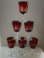 Set of 6 Vintage CRISTAL D’ ARQUES Ruby Red w/Clear Cordial Shot Glasses 3.25″T