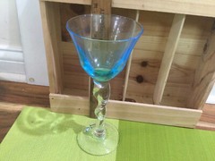 Murano ? Made In Italy Goblet amethyst twisted stem large blue aqua 9.6» tall
