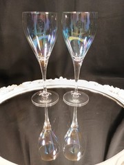 2 Bohemia Crystalex Tulip Shape Iridescent Luster Wine Glasses Goblets Pair Set