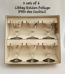 12 Libbey Hostess GOLDEN FOILAGE 4 oz Cocktail Glasses #8982 Original Boxes