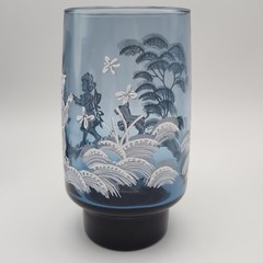 Vintage Libbey Dutch Blue Mary Gregory Tumblers Set of 5 Children Dog Butterfly