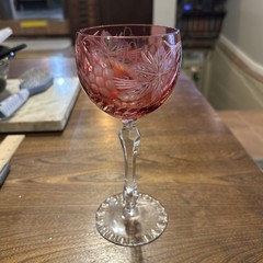 Beyer Ruby Cut to Clear Crystal Wine Glass, West Germany