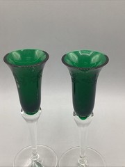 Lenox Holiday Gems Emerald Green Champagne Flutes Set of 2 Etched Holly Czech