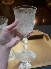 (2) Water Goblets 7-1/2″ Glasses, Antique Overshot Over shot c.1800’s Satin knop