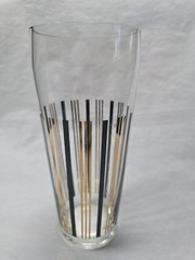 Frank Maietta Signed MCM Gold Black Vertical Stripes Cocktail Mixing Tall Glass