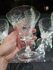 (7) WATER glasses Goblets Crystal, antique cut diamond crosshatch & fans