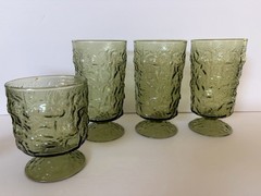 4 Anchor Hocking Milano Green 12 oz. & 8 Oz Footed Tumblers