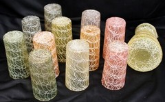 VTG 50s/60s Colorcraft Spaghetti String Carafe Pitcher Glasses Shat-r-Proof Tumb