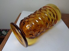 Vintage Indiana Glass Whitehall Cubist Amber Footed Ice Tea Tumbler 6″ 12oz