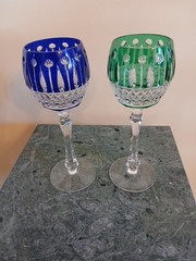 PAIR Cobalt Blue & Green Hock Wine Glasses Xenix by Faberge, NEW