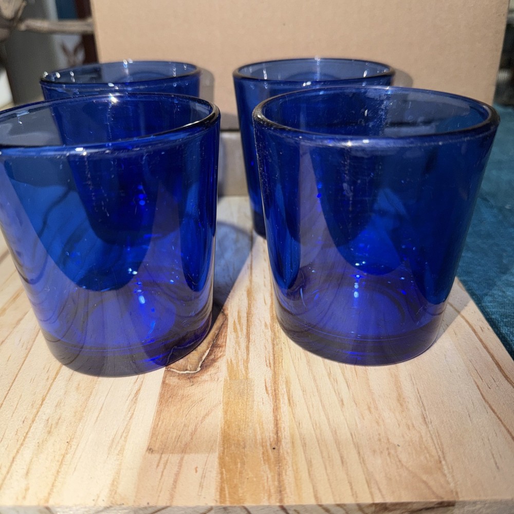 LIBBEY FLARE COBALT BLUE DOUBLE OLD FASHIONED GLASSES LOT OF 4