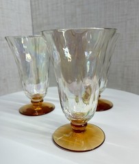 Vtg Fostoria Loop Optic Footed Tumbler Glasses EUC MCM Glass Set Of 3 Retro