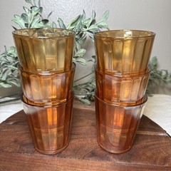 Set 6 Vintage Amber Paneled Juice Glasses 3.5” Tumblers MCM Retro Unmarked Chip