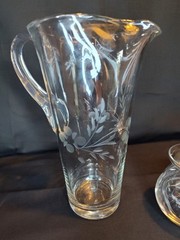 1959’s MCM Etched Crystal Bar Set, Including Sterling Lid