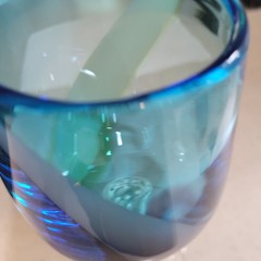 2 Hand Blown Art Glass Blue W/Swirling Pattern Wine Goblets 8 in Tall 3 in Wide