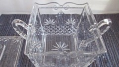 Vintage Cut Crystal Footed Cracker Biscuit Jar w Lid Waterford?